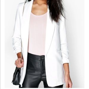 Rushed Sleeved White Blazer